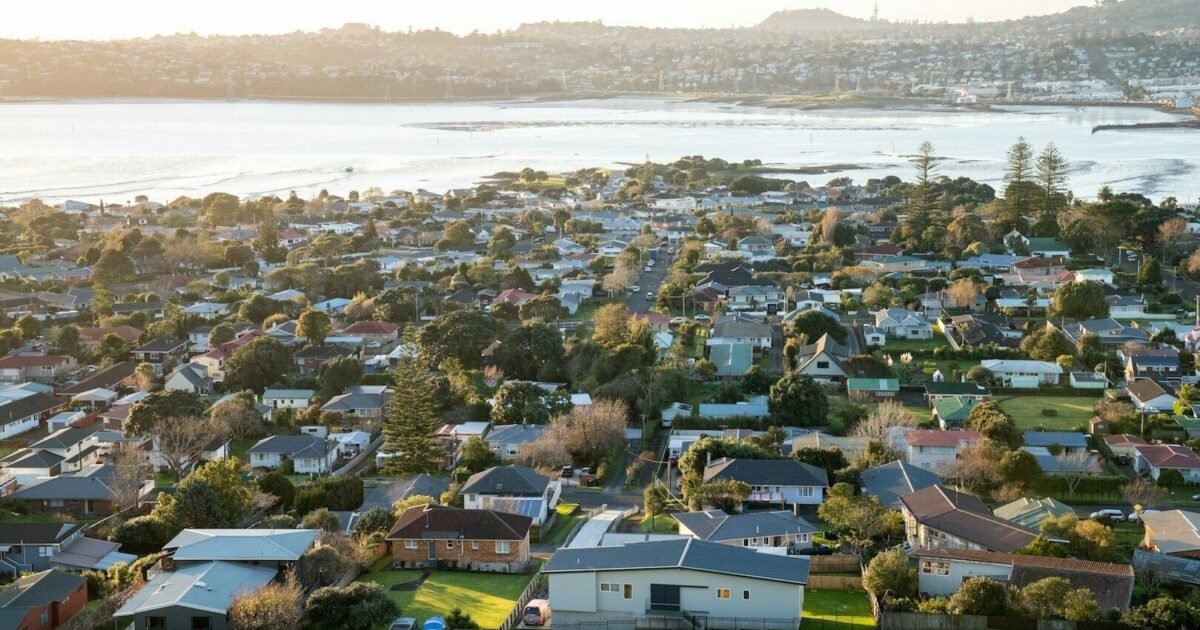 Aerial view of South Auckland cityscape and suburbs
